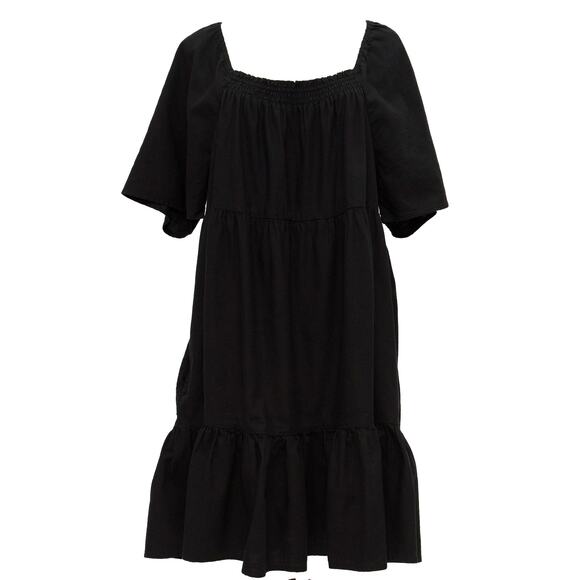 Ana Dresses & Skirts - a.n.a Square-Neck Tiered Black Midi Dress With Pockets Size XL